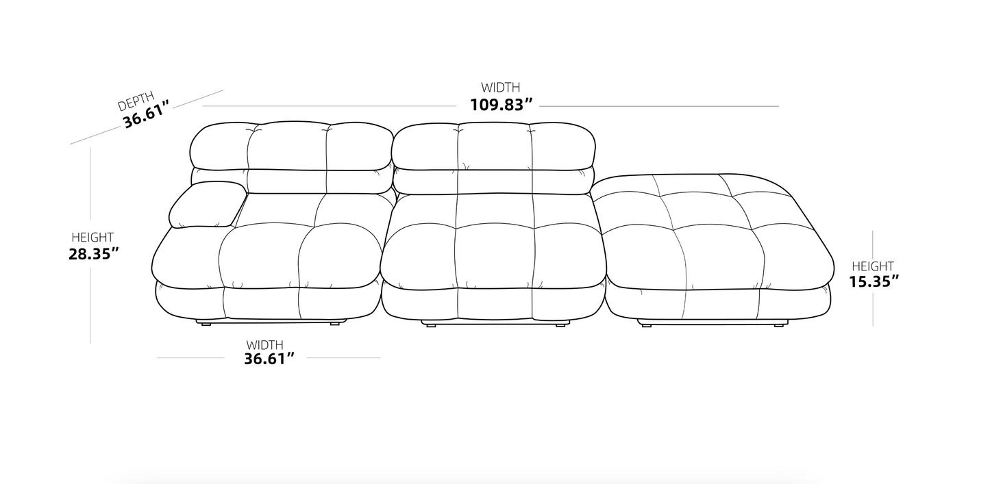 SAVOIR 109″ Sectional Sofa 2-Seater With Ottoman